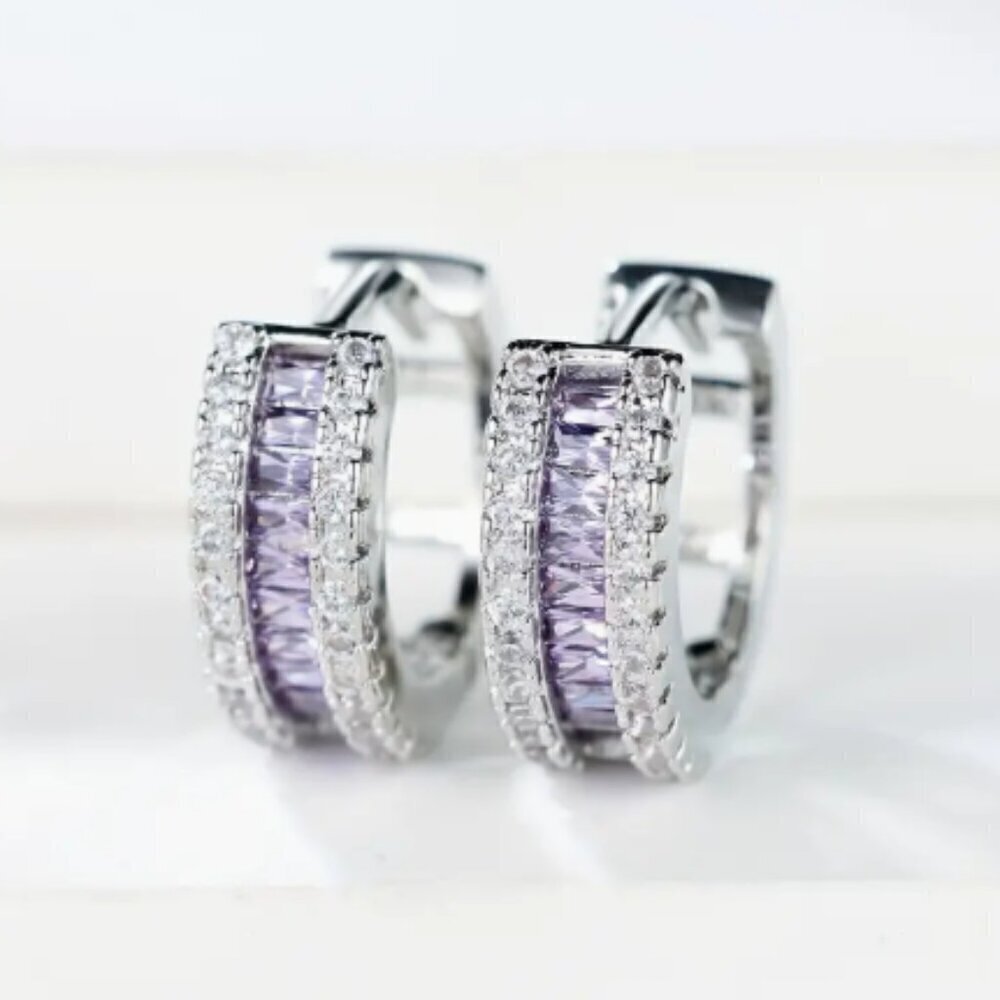Small Huggie Earrings with Tons of Bling Purple 1414